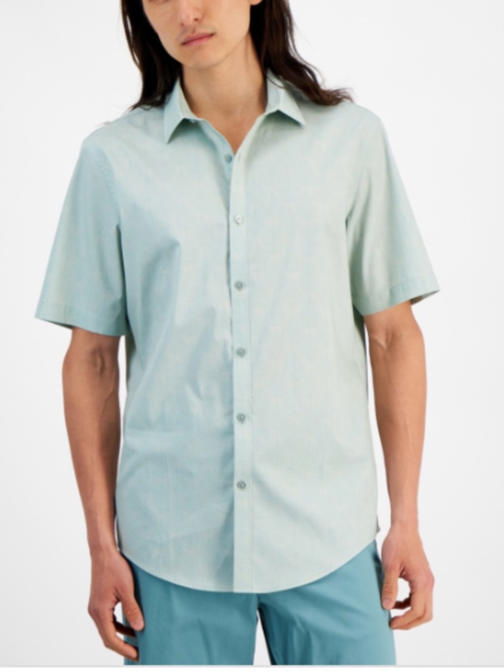 Alfani Men's Fern Regular-Fit Stretch Geometric Button-Shirt, SIZE L NWT